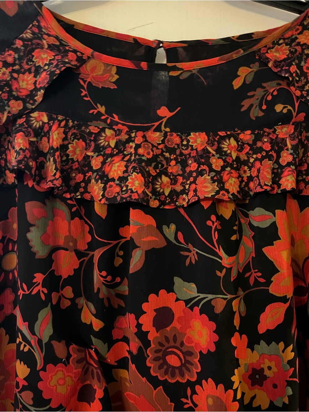 Loft Floral Ruffled Blouse M Multi-color Boho Whimsigoth Dark Romantic Whimsical - Picture 7 of 9
